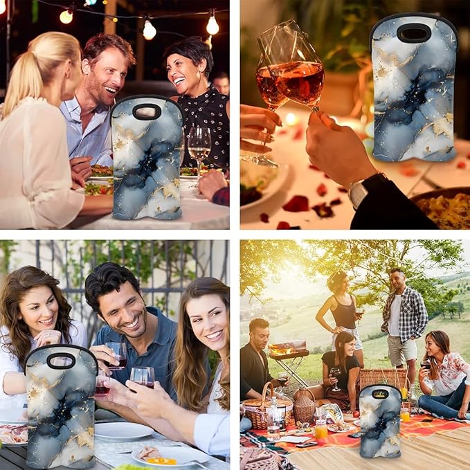 Wine Carrier Tote Personalized Bag for 2 Bottles - Neoprene Wine Bottle Holder with Carry Handle, Wine Protective Bag Insulated Bag Beer Cans Water Bottle Holder for Travel Picnic,Style22