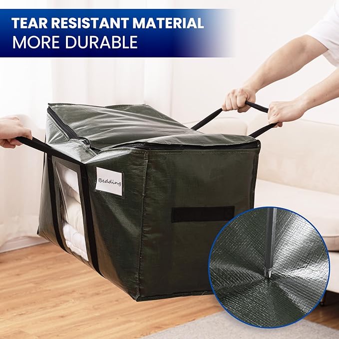 TAILI 6 Pack Green Extra Large Moving Bags, Heavy Duty Totes with Visible Window, Wrap Around Handles, Space-Saving Storage, Alternative to Moving Boxes