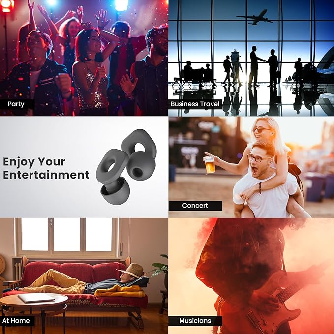 2 Pairs of Earplugs for Sleeping,Reusable Hearing Protection Earplugs with 8 Pairs Ear Tips & One Connector Cord,Soft Earplugs for Noise Reduction,Concert,Musician & Work - 25dB-30dB, Grey