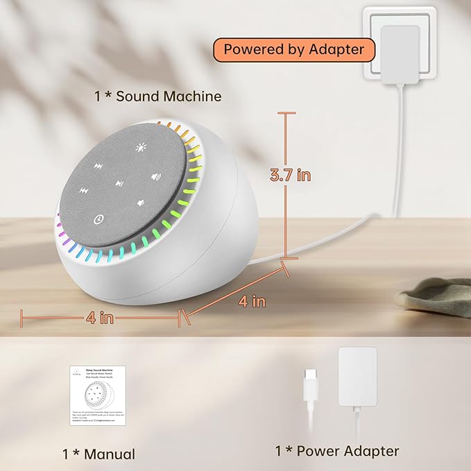 DreamSky Sound Machine for Sleep, White Noise for Sleeping Adults & Baby, Brown Noise Fan for Office Privacy & Noise Canceling, 26 Sounds & RGB Night Light, USB-C Powered for Home Travel