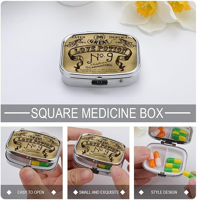 Metal 2 Compartment Pill Organizer Travel Friendly Portable Compact Pill Box Cute Pill Case to Hold Vitamins,Fish Oil,Supplements,Meds,Tablet for Purse,Pocket. (No)