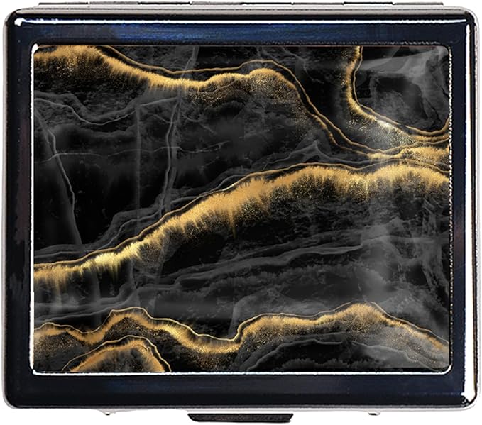 Silver Vintage Pill Box 7 Day Metal Pill Box with Mirror and 8 Compartments Cute Travel Pill Organizer for Purse (Gold and Black Marble)
