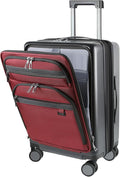 KROSER Hardside Expandable Carry On Luggage 22x14x9 Airline Approved With Front Business Pockets, 20 Inch Suitcases with Wheels, Carry on Suitcase with TSA Lock & USB Port, Black-Dark Red