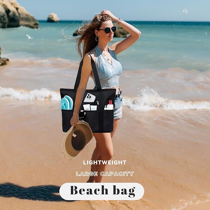 LEDAOU Beach Bags for Women, Beach Bags Waterproof Sandproof, Packable Beach Tote Bag with Zipper Travel Sports