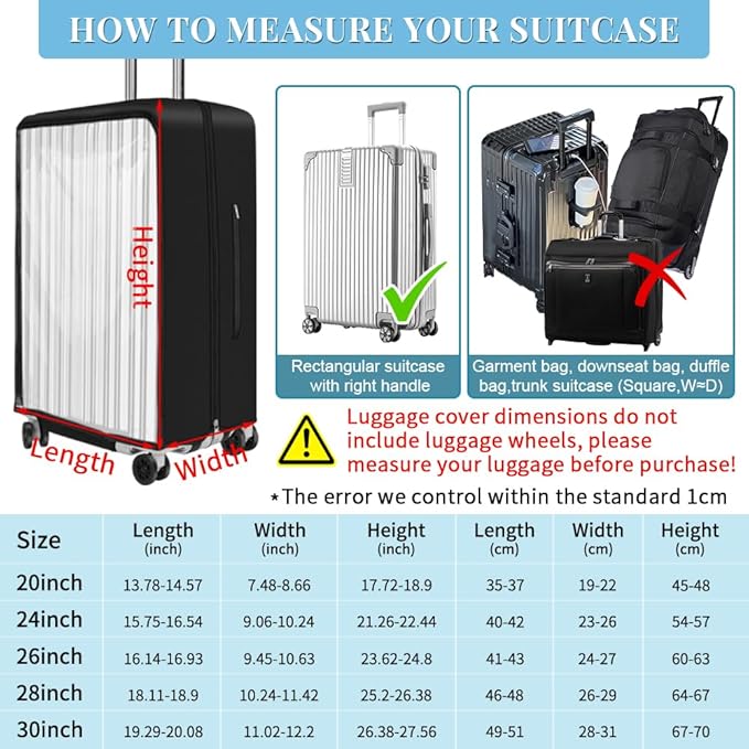 Yotako Upgraded Zippered Transparent PVC Suitcase Cover, No Disassembly Required Clear Luggage Protector for Suitcase Luggage Protector Cover 26''