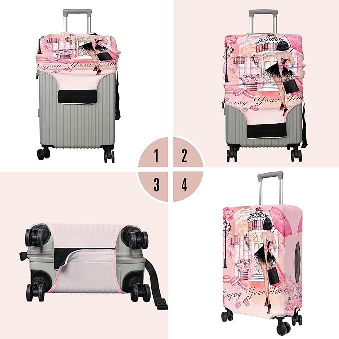 Travel Luggage Cover Suitcase Protector Fits 18-32 Inch Wheel Covers PatternedTravel Related Items Flower Luggage Protector Elastic L