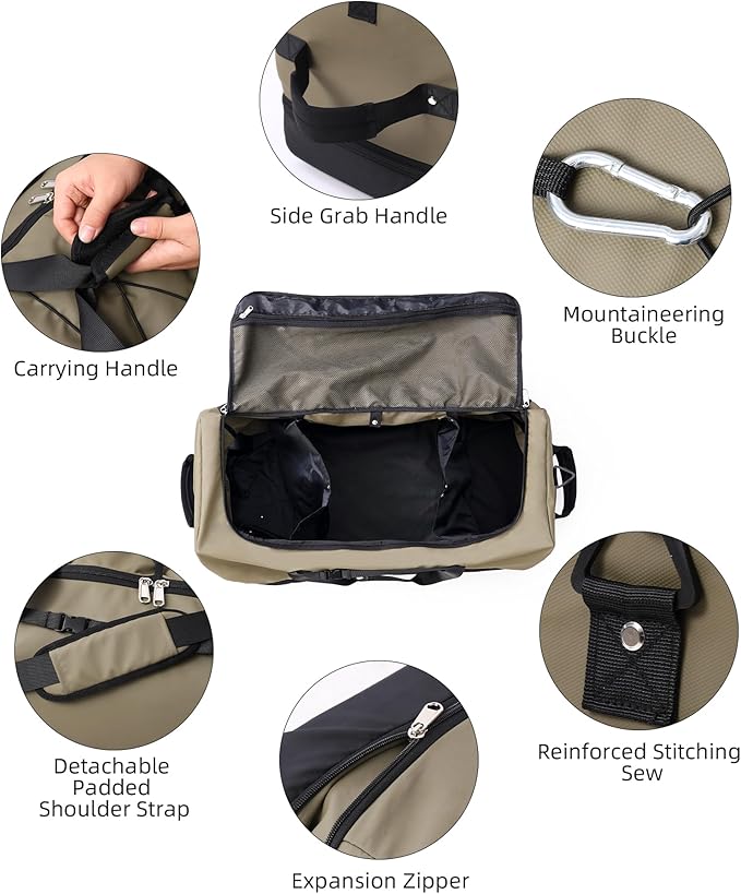 CONTAIL 32”110L Expandable 140L Rolling Duffle Bag with 2 Inline Wheels,Convertible Weekend Travel Bag with Bungee-Cord System,Army Green