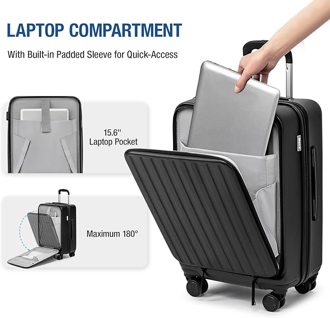 KYME 22-Inch Hardside Suitcase - Small Luggage, 100% PC Hard Shell with Laptop Compartment, TSA Lock, Double Wheels for Men & Women, Black