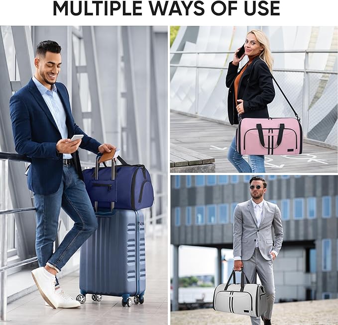 BALEINE Convertible Garment Bag with Shoe Compartment, 2 in 1 Carry on Garment Duffle Bags for Travel, Suit Bag for Men Women (Pink)