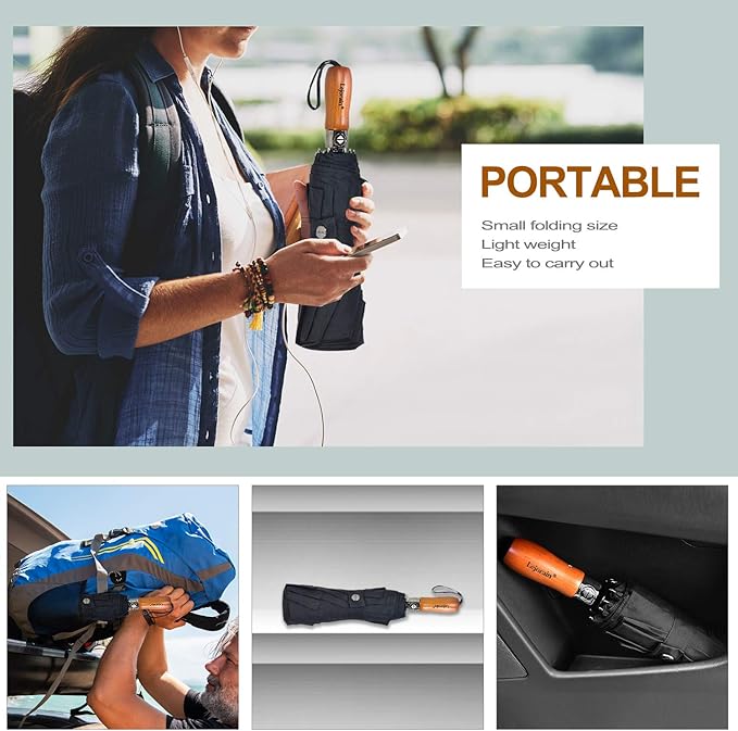 Lejorain Large Folding Golf Umbrella - Compact Mens Umbrellas Travel Rain and Windproof 54inch Collapsible Automatic Open Close Umbrella 210T Teflon Vented Double Canopy