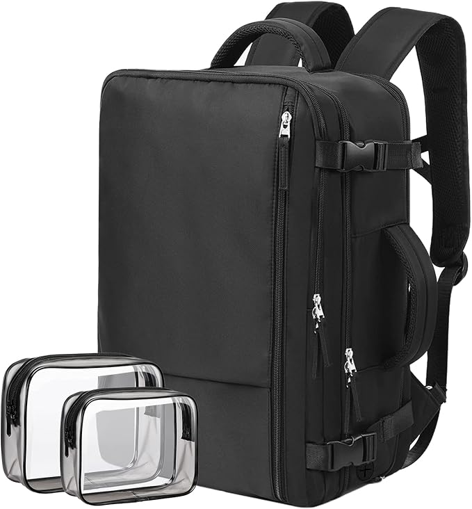 Hanples Travel Backpack for Women Men, Large Carry On Person Item Luggage Backpack, TSA Flight Approved 17.3 In Laptop Bag, Waterproof anti theft Casual Hiking Bag (Black)