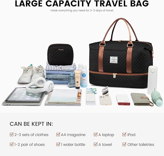 LOVEVOOK Travel Duffle Bag,Weekender Bags for Women with Shoe Compartment，Carry on Overnight Bag with Toiletry Bag,Gym Duffel Bag with Wet Pocket, Hospital Bags for Labor and Delivery