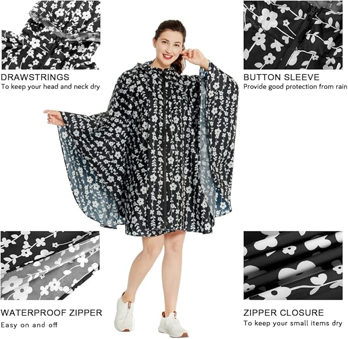 Rain Poncho Jacket Coat Hooded Zipper Style for Women/Men/Adult with Pocket