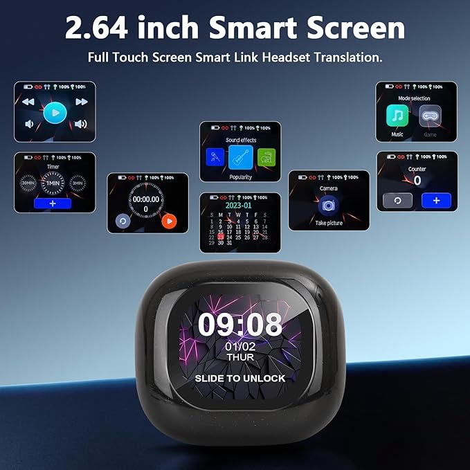 AI Translation Earbuds Real Time, LCD Touchscreen Real-Time Translator for 144 Languages & Accents Includes Free Subscription Translation Device Earphones for Travel Business Learning, Black