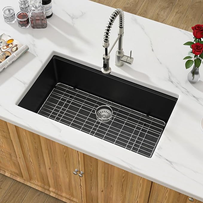 32 Granite Composite Kitchen Sink - Donsdey 32 Inch Black Kitchen Sink Undermount Granite Quartz Composite Ledge Workstation Matte Black Under Counter Single Bowl Sink Basin