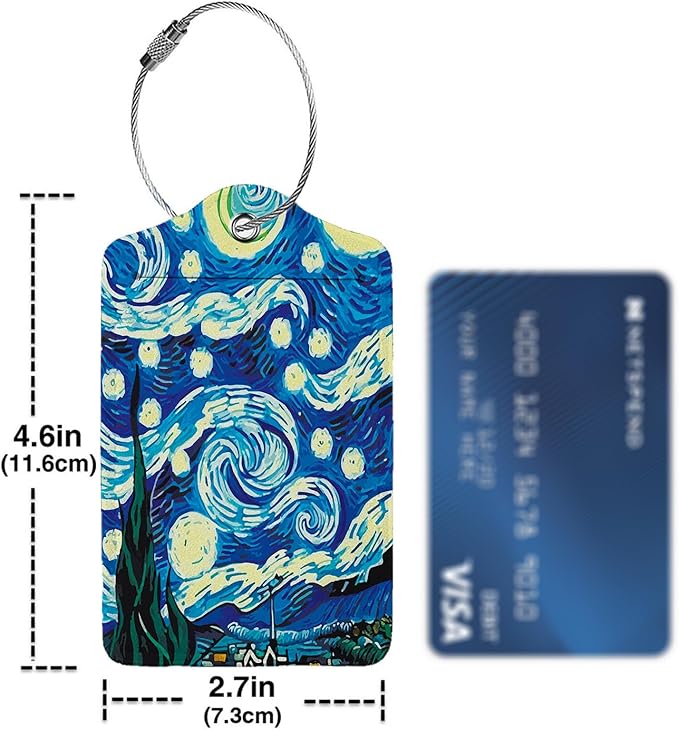 The Starry Night 2 Pack Luggage Tag for Suitcase, Cute Unique Leather Bag Tags Identifiers Privacy Cover ID Label with Steel Loop for Women Men Kids Girls Travel