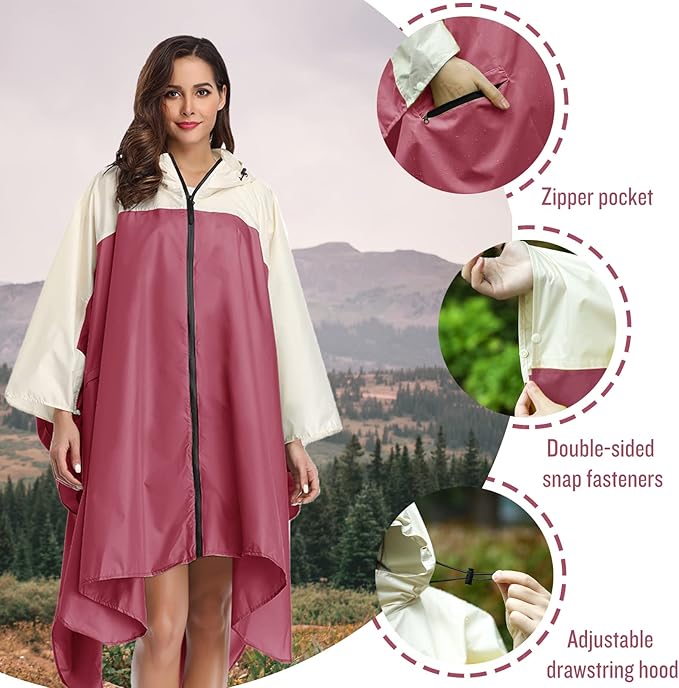 SaphiRose Unisex Rain Poncho Hooded Waterproof Raincoat for Adults Women