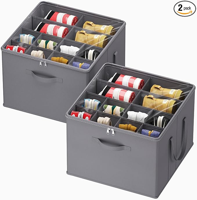 Lifewit Shoe Storage Organizer for Closet, Fits 12-16 Pairs, Large Shoe Box Storage Containers with Clear Cover and Reinforced Handles, Foldable Storage Bins Fits for Boots Heels Sneakers, 2 Pack Gray