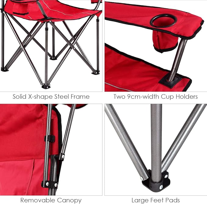 S AFSTAR Safstar Folding Camping Chair with Canopy, Portable Lawn Beach Canopy Chair with Cup Holder & Carry Bag, Load Bearing Up to 265LBS, Folding Chair for Outside Outdoor Travel Hiking Fishing