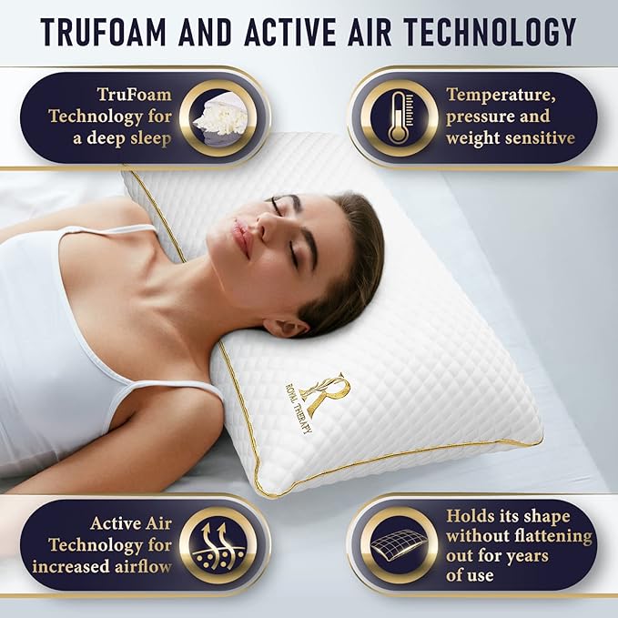 Royal Therapy Queen Memory Foam Pillow, Adjustable Shredded Odor-Free Pillow for Neck & Shoulder Pain Relief, Support for Back, Stomach, Side Sleepers, CertiPUR-US