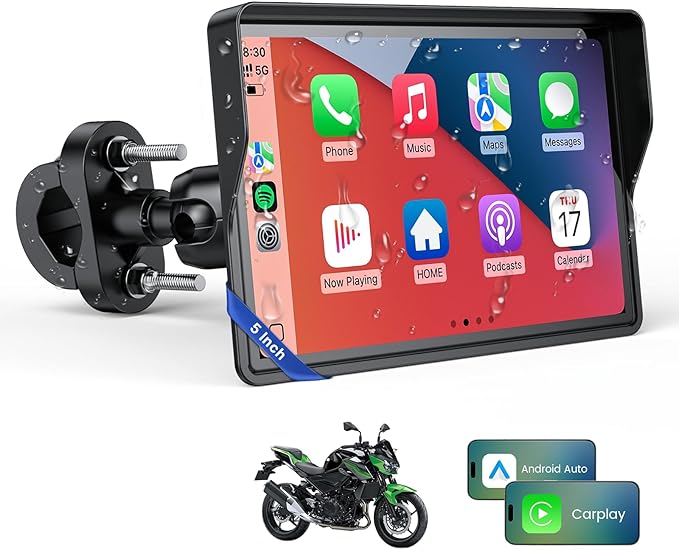 WonVon 7 Inch Wireless Motorcycle Carplay GPS Navigation System with Apple Carplay and Android Auto Portable Screen with Dual Bluetooth, Navigation, Siri, Google Assistant