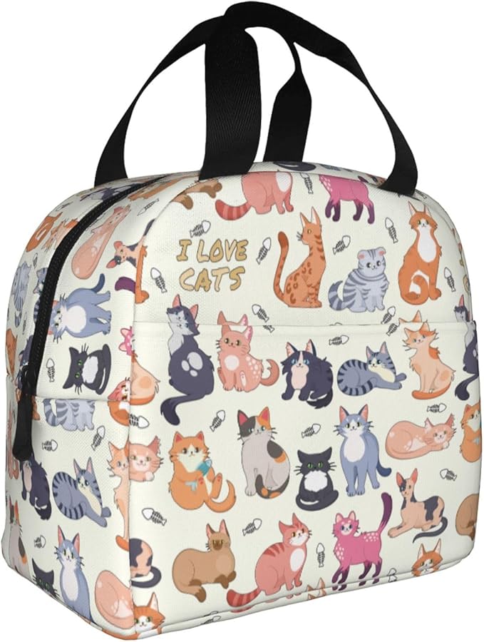 Cute Cat Lunch Box Kitten Lunch Bag Insulated Reusable Lunch Tote Bag Cooler Tote Bag for Men Women