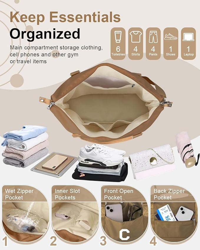 Birthday Graduation Gifts for Daughter,Initial Travel Duffel Bag Sports Gym Bag for Girls Teen Kids Birthday Gifts,Personalized Weekender Bag Carry On Tote Bags Cute Overnight Bag for Women(Brown, C)