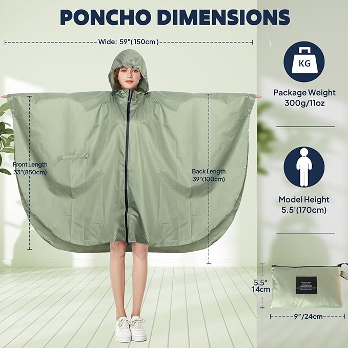 ANYOO Waterproof Rain Poncho Lightweight Reusable Hiking Hooded Coat Jacket for Outdoor Activities