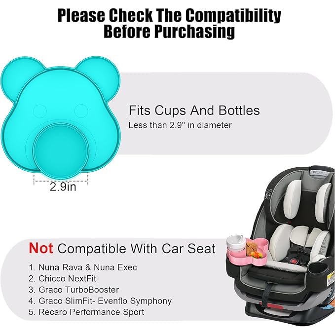 BlueOrigin Car Seat Snack Tray - Travel Tray for Kids Car Seat, Stroller, Booster and Anywhere with a Cup Holder, Toddler Road Trip Essentials Food Plate for Snacks, Toys, Entertainment (Teal)