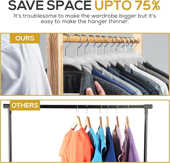 Premium Velvet Hangers 50 Pack Ultra Thin Non Slip Adult Felt Space Saving Suit Hanger for Closet Heavy Duty Coat Pants Jackets Dress Hangers 360° Swivel Hook Hold Upto 10 lbs Silver Birch