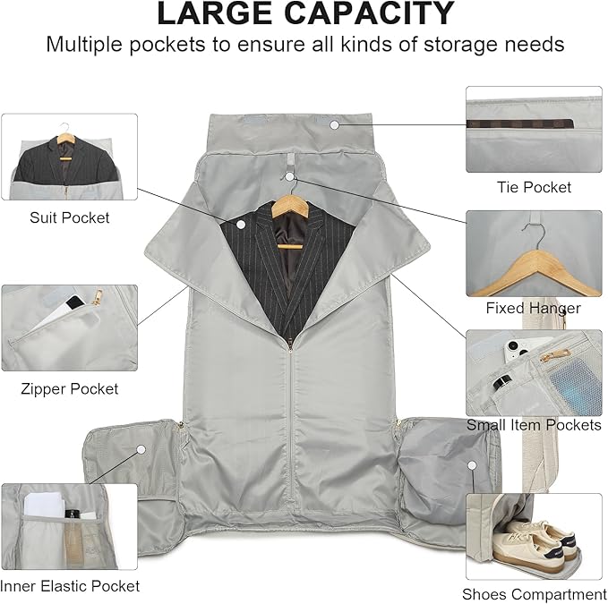 Carry On Garment Bag for Travel, Convertible Travel Garment Bag for Men Women, 2 in 1 Hanging Suitcase Suit Business Travel Bag