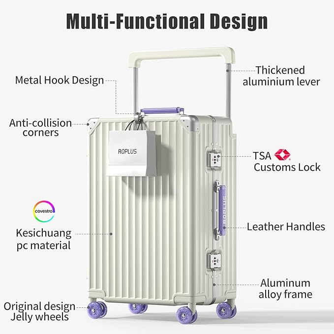 Aluminium Frame Checked-Luggage with Smooth Jelly Wheels, Hardside Zipperless Rolling Suitcase with TSA Lock (WhitePurple, 28-Inch)