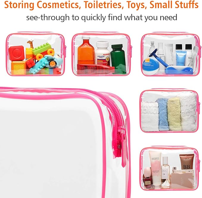 PACKISM TSA Approved Toiletry Bag - Peach Red Clear Makeup Bag with Supporting Frame, Clear Toiletry Bag for Travel, Thick No Smell