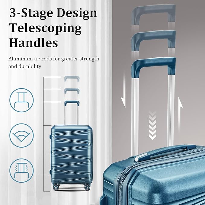 4-Piece Expandable Hardshell Luggage Set with TSA Lock (14/20/24/28) - Lightweight PP Suitcases, 360° Silent Spinner Wheels and Durable 100LB Handle for Air Travel (Peacock Blue)