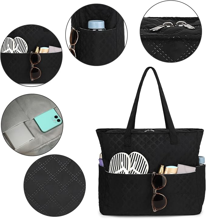 LEDAOU Large Beach Tote Bag Women Waterproof Sandproof Zipper Beach Tote Bag for Pool Gym Grocery Travel with Wet Pocket