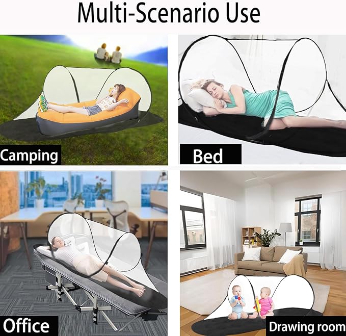 CMINGJ Large Pop Up Mosquito Tent, Portable Foldable Mosquito Net with Bottom for Bed Camping Travel Patio, Suitable for Outdoor Indoor (78 * 28 * 27inch) (Black Bottom)
