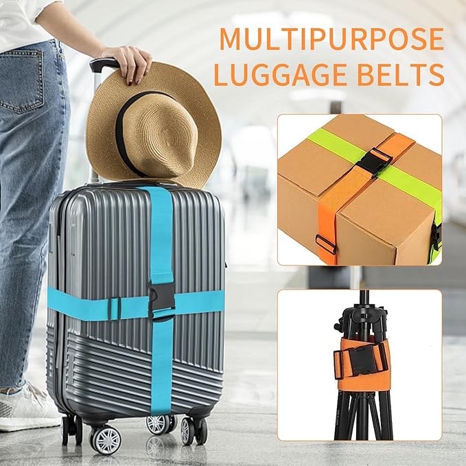 BILIONE 4 Pack Luggage Straps 79" Long Belts Keep Suitcase Secure While Traveling, TSA Approved Add a Bag Premium Accessory for Travel Bag Closure (2PCS Green + 2PCS Orange)