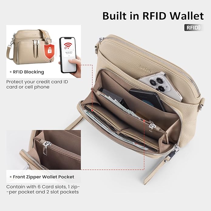 befen Genuine Leather Crossbody Purses for Women, Women's Small Crossbody Shoulder Bag with Built in RFID Wallet