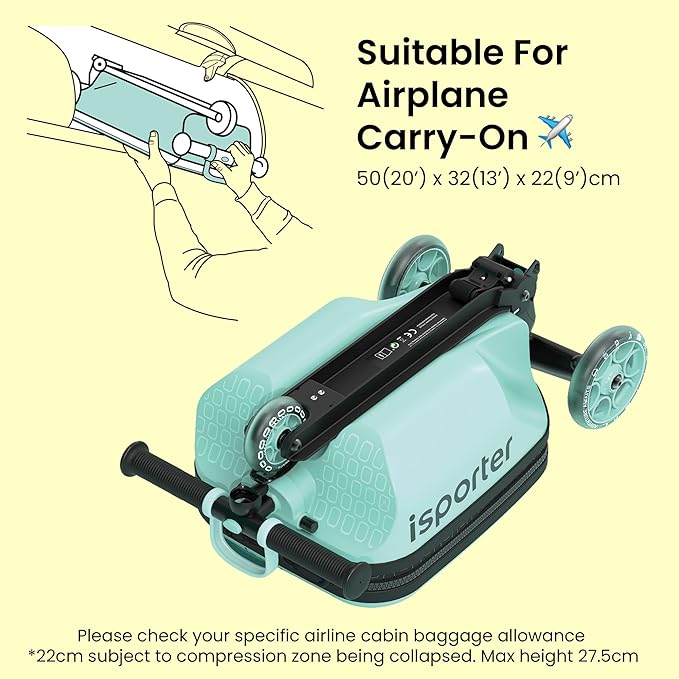 iSporter Luggage Scooter for Kids Ages 2-5 | Ride-On Suitcase Scooters for Boys Girls | Foldable & Height Adjustable, 110lbs Max