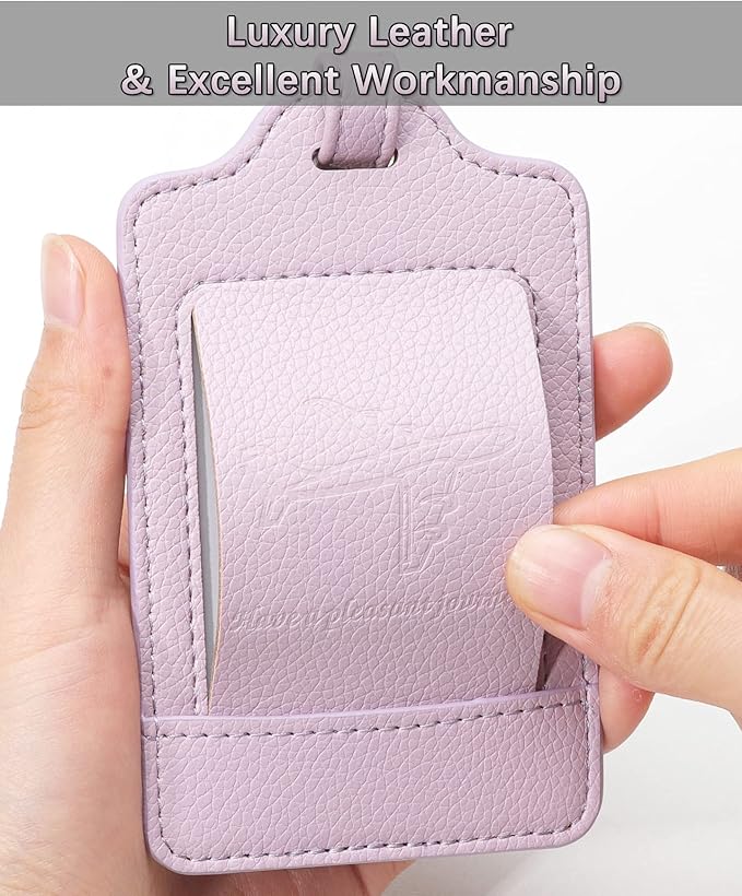 Teskyer Luggage Tags, 3 Pack Premium PU Leather Luggage Tags for Suitcases, Privacy Protection Travel Bag Tags, Lichee Lilac