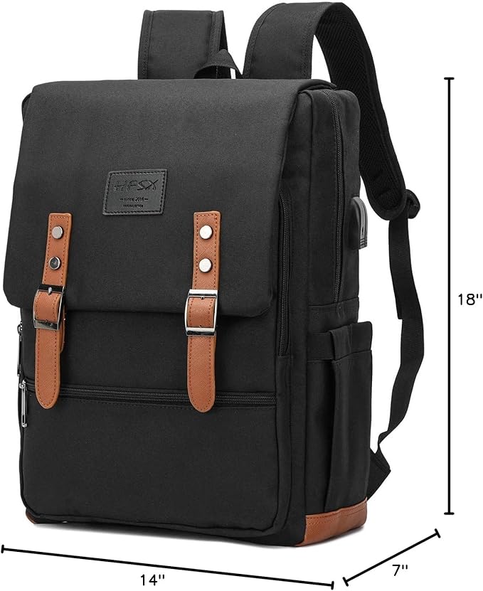 HFSX Vintage Backpack Laptop Backpack Men Women Business Travel Computer Backpack College Bookbag Stylish Water Resistant Vintage Backpack with USB Port Fits 15.6 Inch Laptop Black