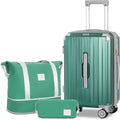 Romswi 3-Piece Carry-On Luggage Set with Cup Holder TSA Lock, 20" Hardside Spinner Suitcase with Duffel Bag, Lightweight Durable PC+ABS Sage Green Travel Luggage