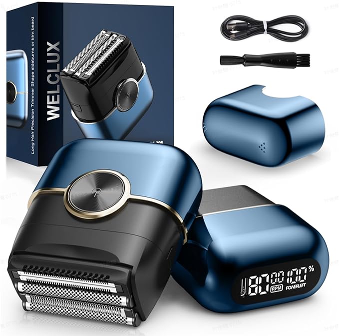Electric Foil Shavers for Men: Upgraded Mini Electric Razor for Beard - 4 Floating Blades & Big LED Display - 2 Gears Adjustable Face Razor with IPX7 Waterproof for Travel & Home, USB Type C