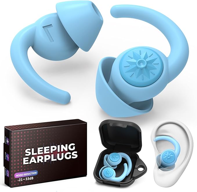 Ear Plugs for Sleeping: Reusable Earplugs for Sleep, Snoring Blocking, Concert, Travel, Airplane, 2 Pairs Washable Soft Silicone Noise Cancelling Ear Plugs (Light Blue)