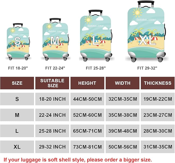 WUJIAONIAO Travel Luggage Cover Baggage Suitcase Cover Protector Skins 18-32 Inch (Beach, M (for 22-24 inch luggage))