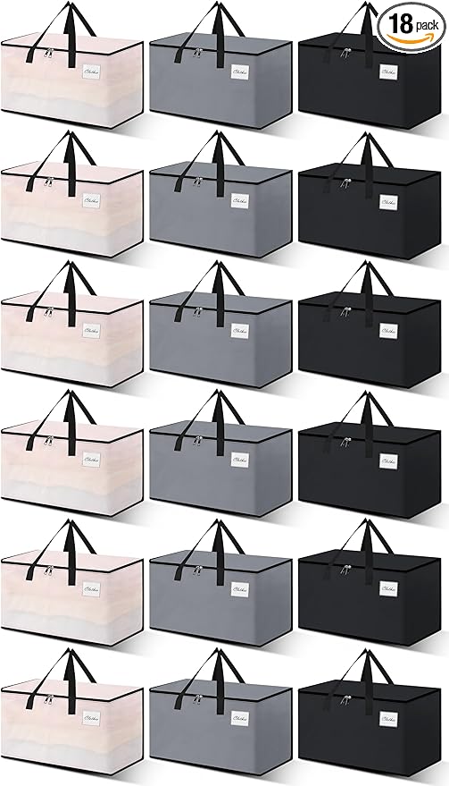 Heavy Duty Moving Bags - Extra Large Packing Bags and Storage Totes, Collapsible and Foldable Option for Moving and Storage, Multicolored, 125 L - 18 Pack