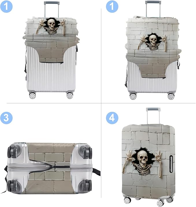 Luggage Cover Washable Suitcase Protector Anti-Scratch,Stretchable Fit for 20-34Inch Luggage Durable Travel Bag Cover with Zipper Closure (Skull, M(fits 24-26Inch suitcase))