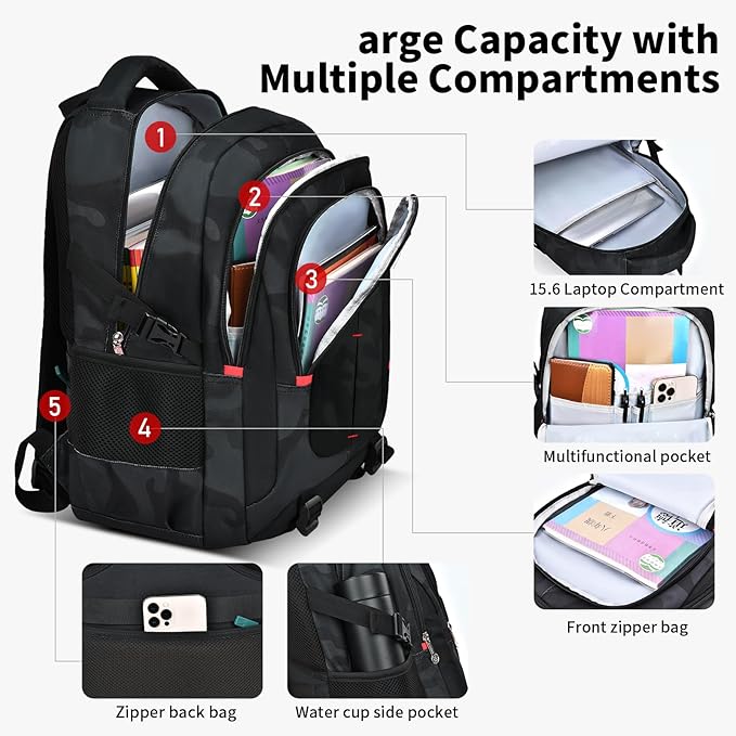 Backpack for School Boys Backpacks for Kids Camo Bookbag for Middle School Bags high school Waterproof Travel Back Pack