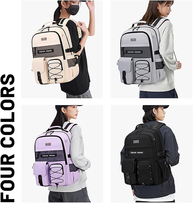 Lohol Multi-Pocket Backpack with 15.6 inch Laptop Compartment, Water Resistant Bookbag for School College and Travel (Grey