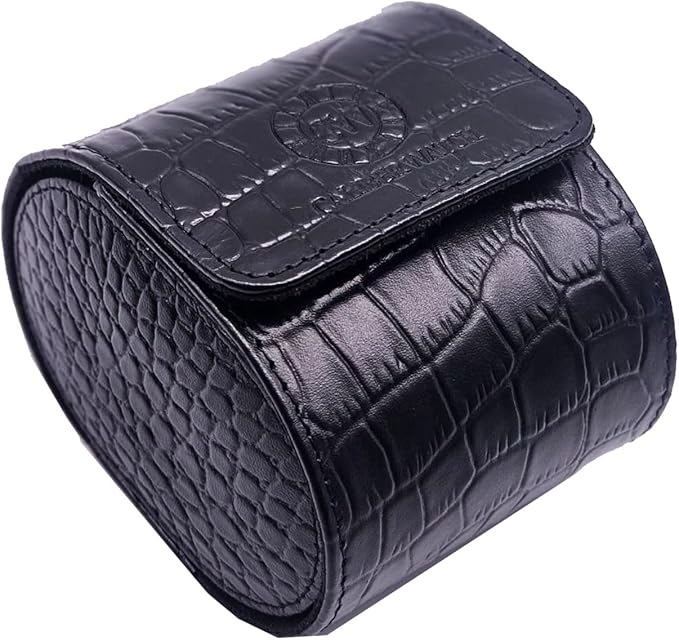 Genuine Napa Leather Watch Roll Travel Case for 3 Watches - Travel Watch Rolls and Leather Watch Display Cases with Velvet Interior - Watch Storage Organizer Men's (Blac - Single)